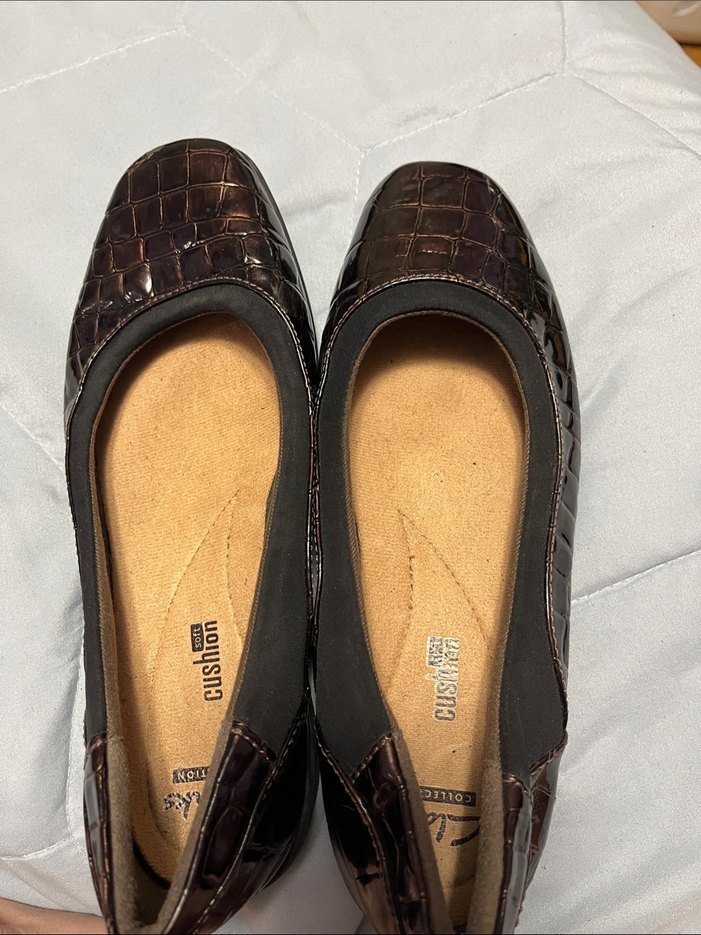 Cushion Walk Croc-Embossed Ballet Flats in Dark Brown